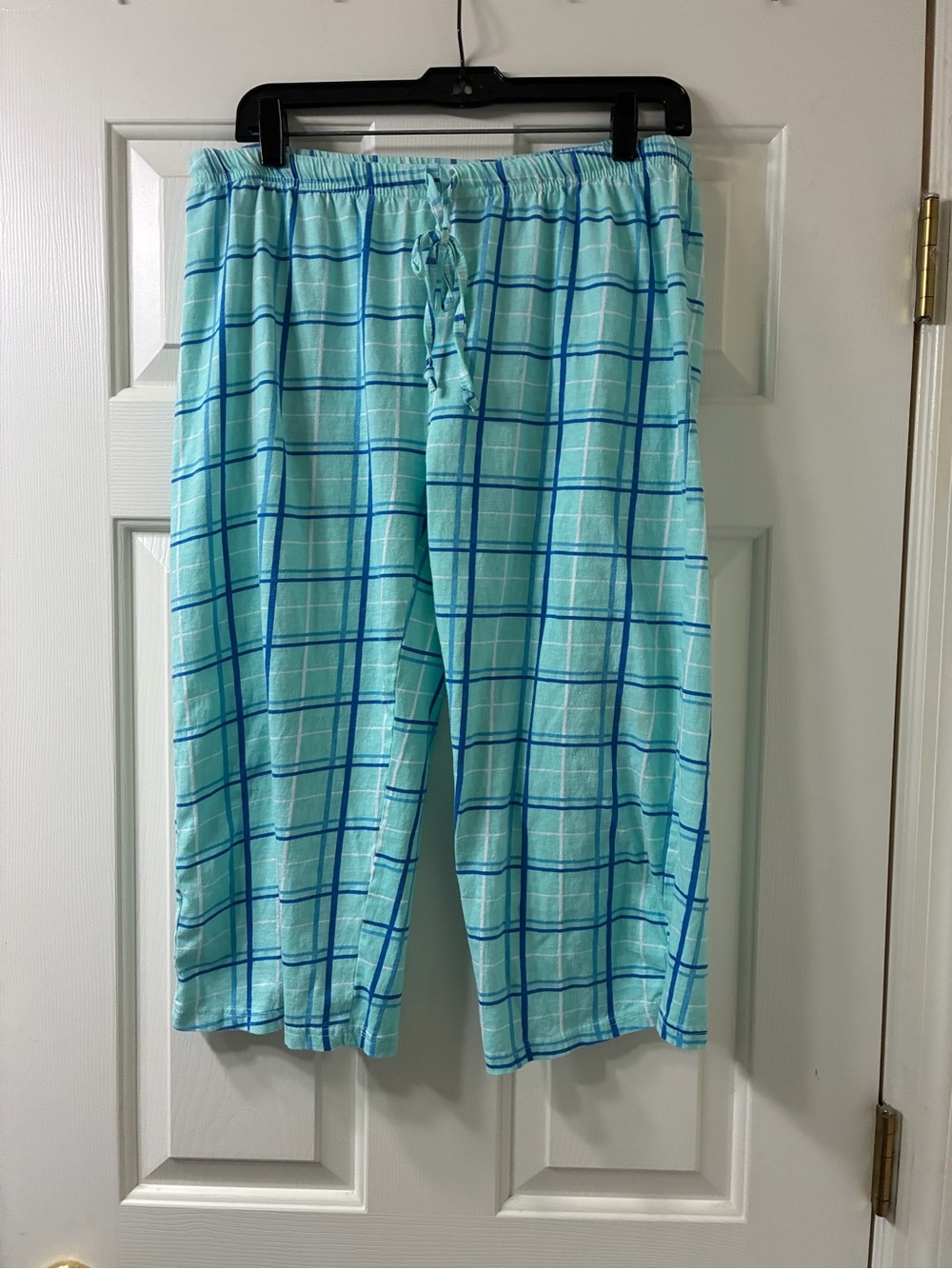 Relaxed Ankle-Length Women’s Pants in Aqua Plaid